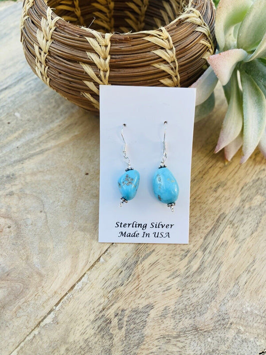 Handcrafted Sterling Silver & Turquoise Bead Dangle Earrings