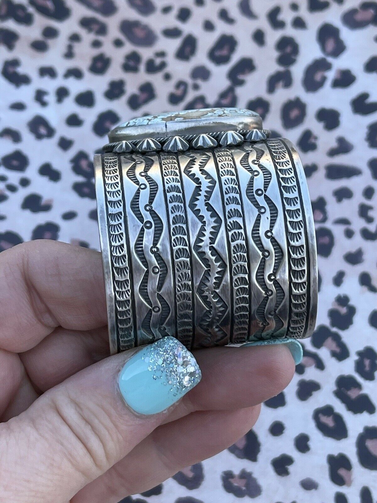 Handcrafted Handmade Sterling & Number 8 Turquoise Signed Cuff Signed Danny Clark
