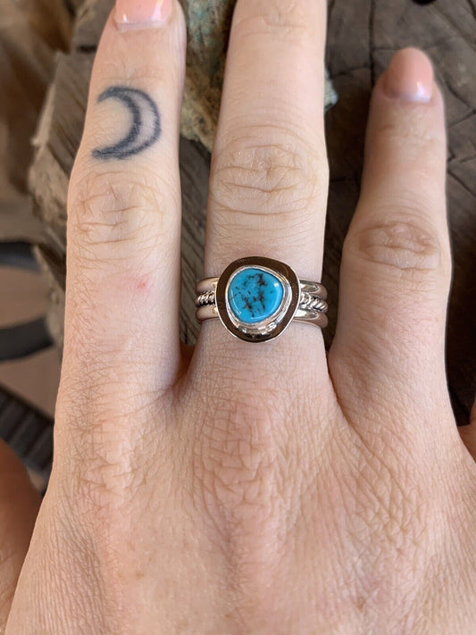 Handcrafted Turquoise & Sterling Silver Braided Band Ring