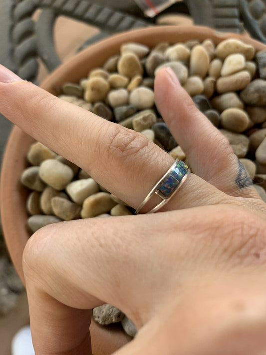 Handcrafted Sterling Silver Blue Opal Stacker Ring