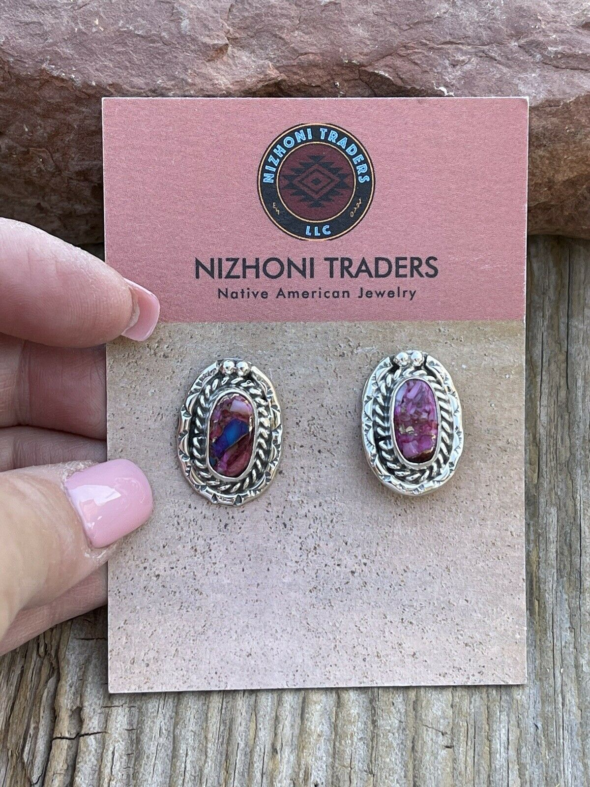 Navajo Pink Dream Mojave & Sterling Silver oval Stud Earrings