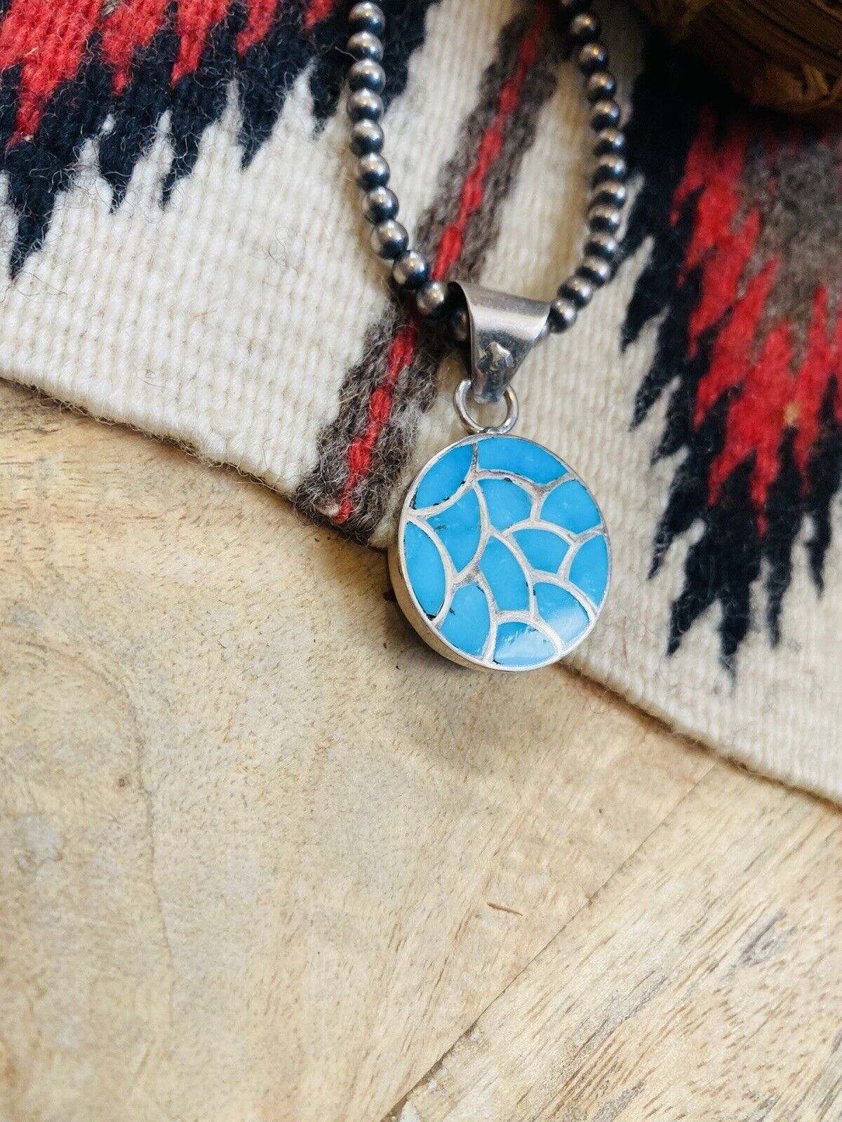 Handcrafted Turquoise & Sterling Silver Inlay Pendant Signed