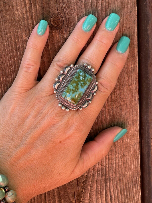 Handcrafted Sonoran Mountain Turquoise & Sterling Silver Statement Ring Size 9.5