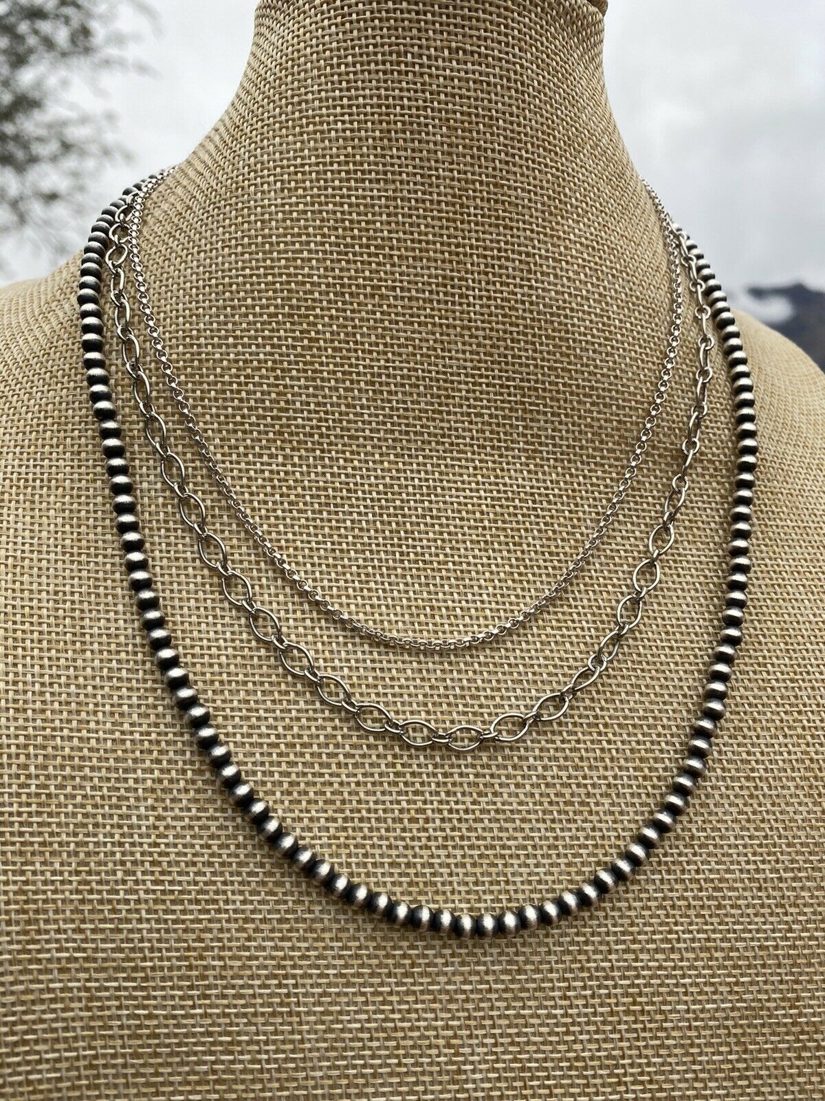 Handcrafted 3 Strand Sterling Silver Handcrafted Pearl & Chain  Necklace 16-20 Inches
