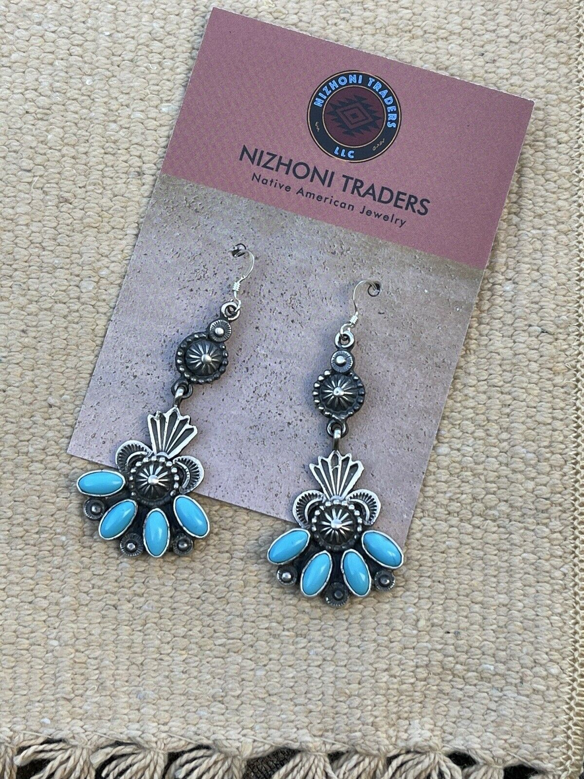 M & R Calladitto Navajo Turquoise Sterling Silver Dangle Earrings