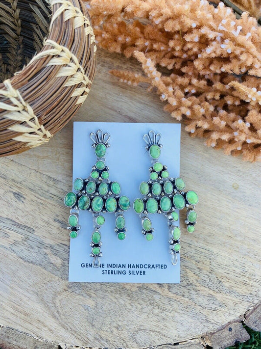 Handcrafted Sterling Silver And Sonoran Gold Turquoise Dangle Earrings Signed