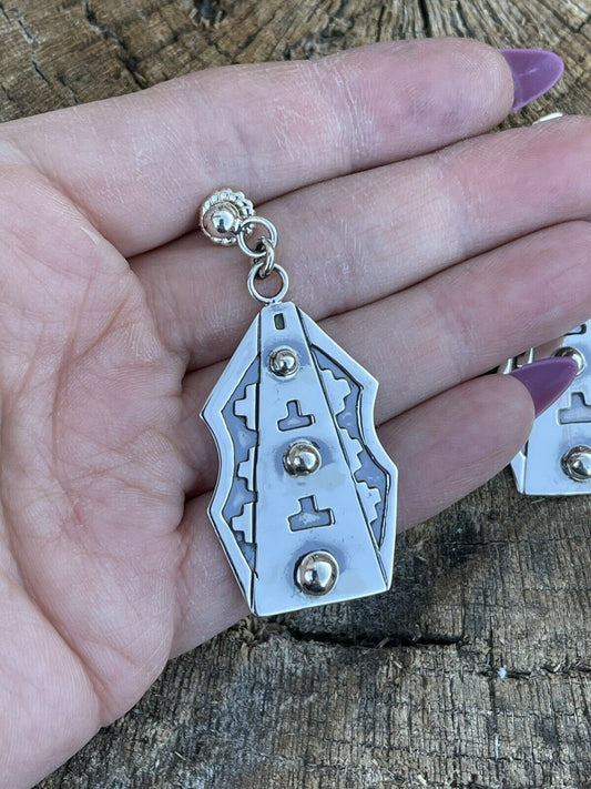 Handcrafted Sterling Silver Southwest Dangle Earrings Signed