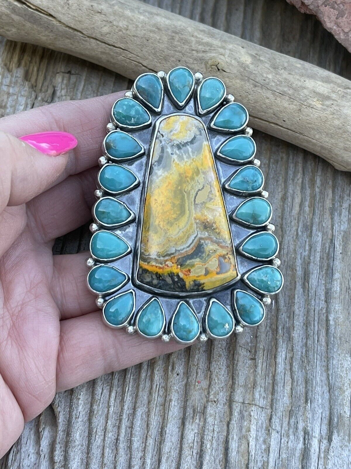 Handcrafted Sterling Bumblebee and Turquoise Stone Ring Sz 8