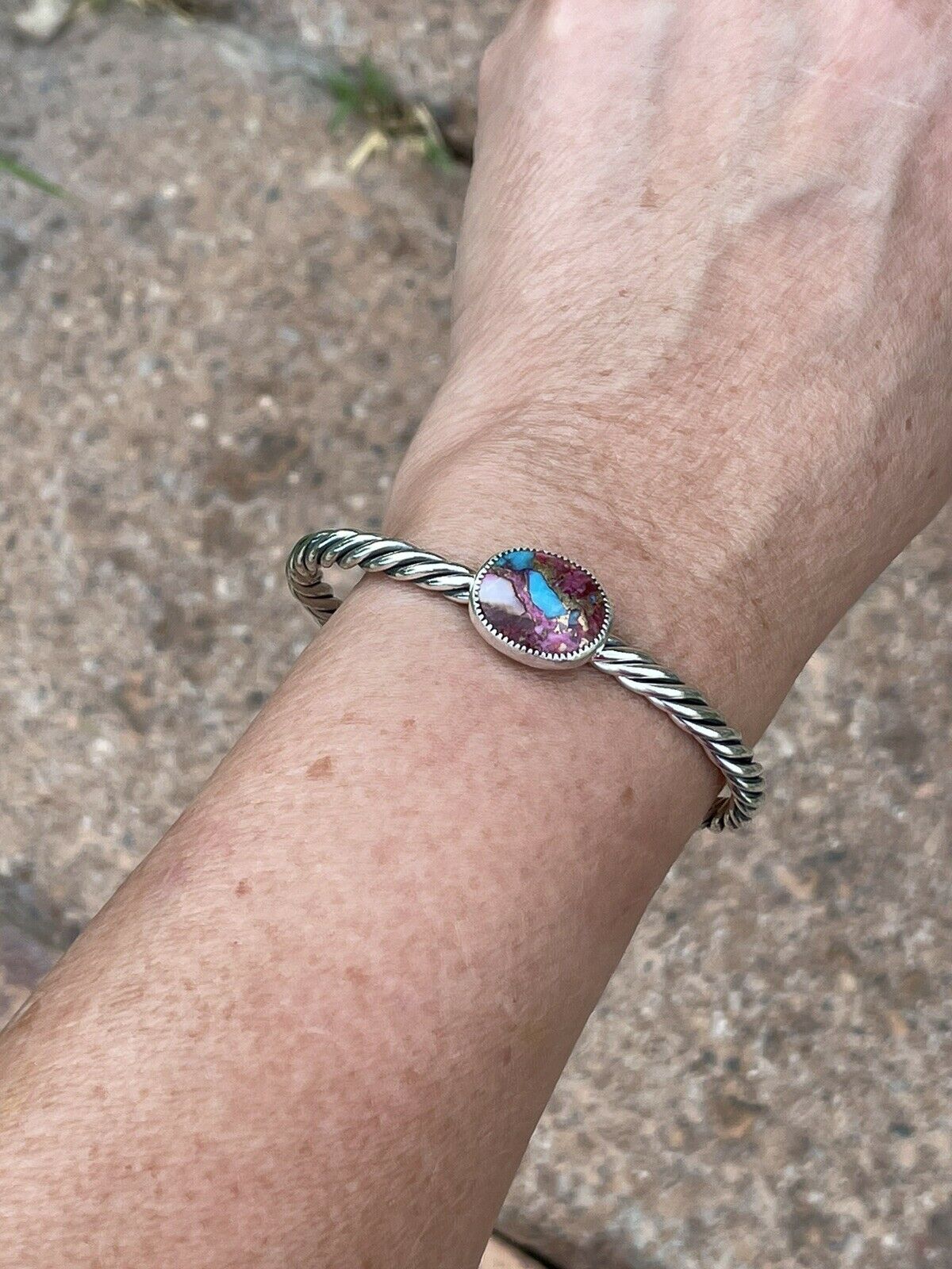 Handcrafted Pink Dream Mojave & Sterling Silver Bracelet Rope Cuff
