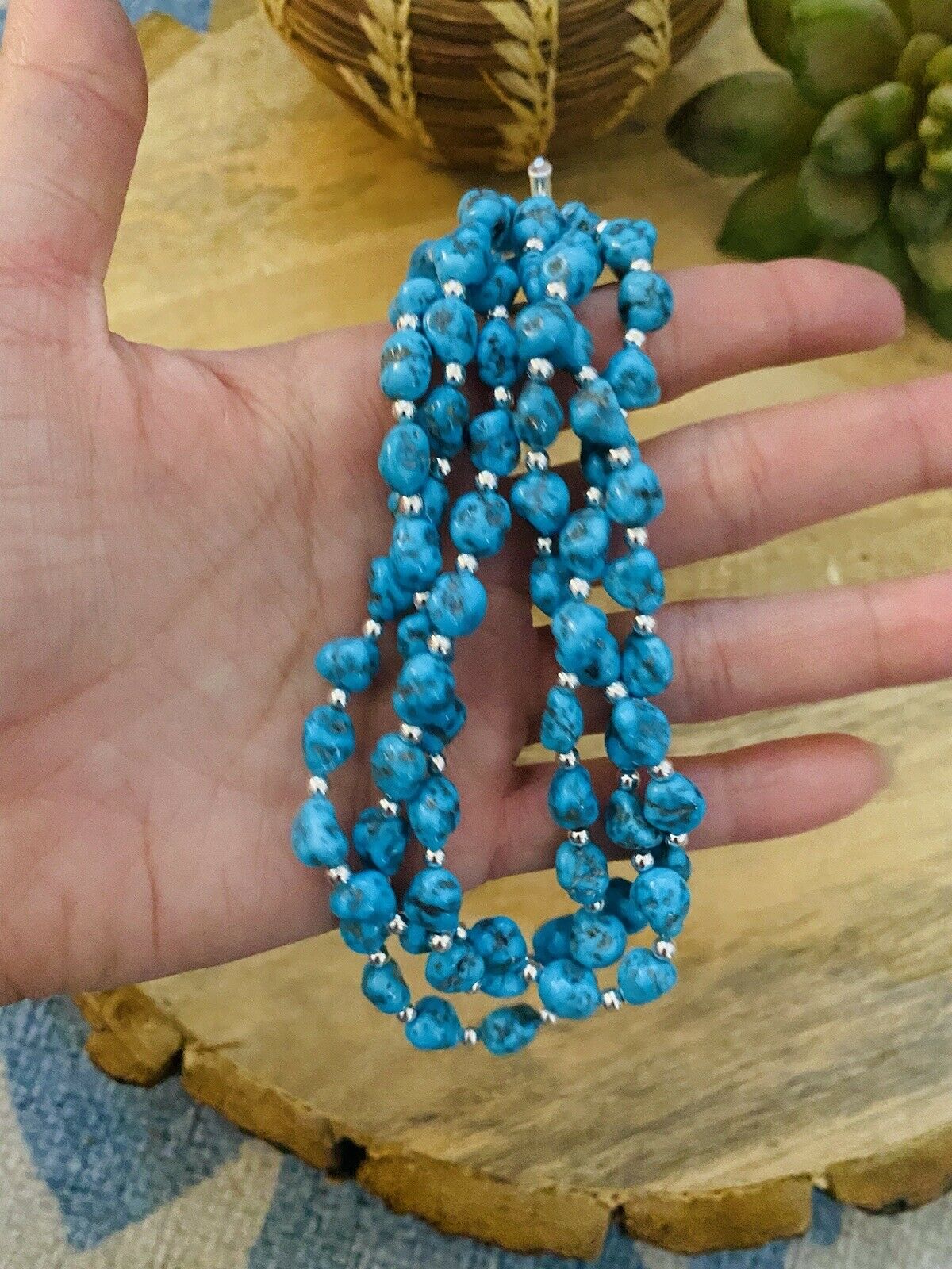 Handcrafted Sterling Silver & Natural Sleeping Beauty Turquoise Nugget  Necklace