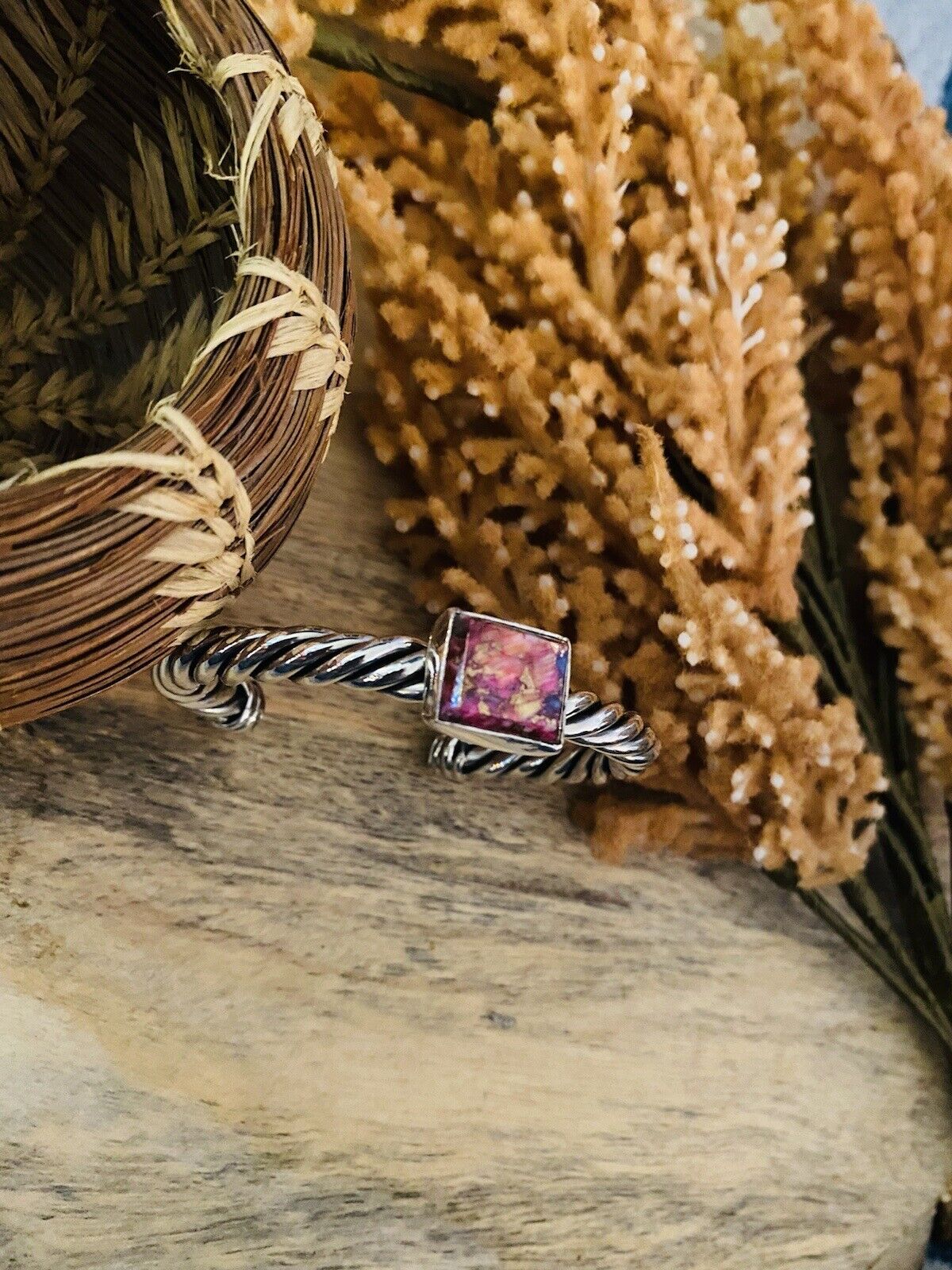 Handcrafted Pink Dream Mohave square & Sterling Silver Square Cuff Bracelet