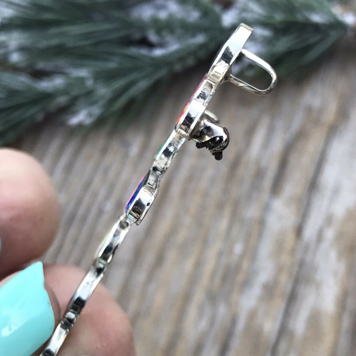 Handcrafted Sterling Silver & Multi Color Opal Stone Dragonfly Pendant Pin Signed