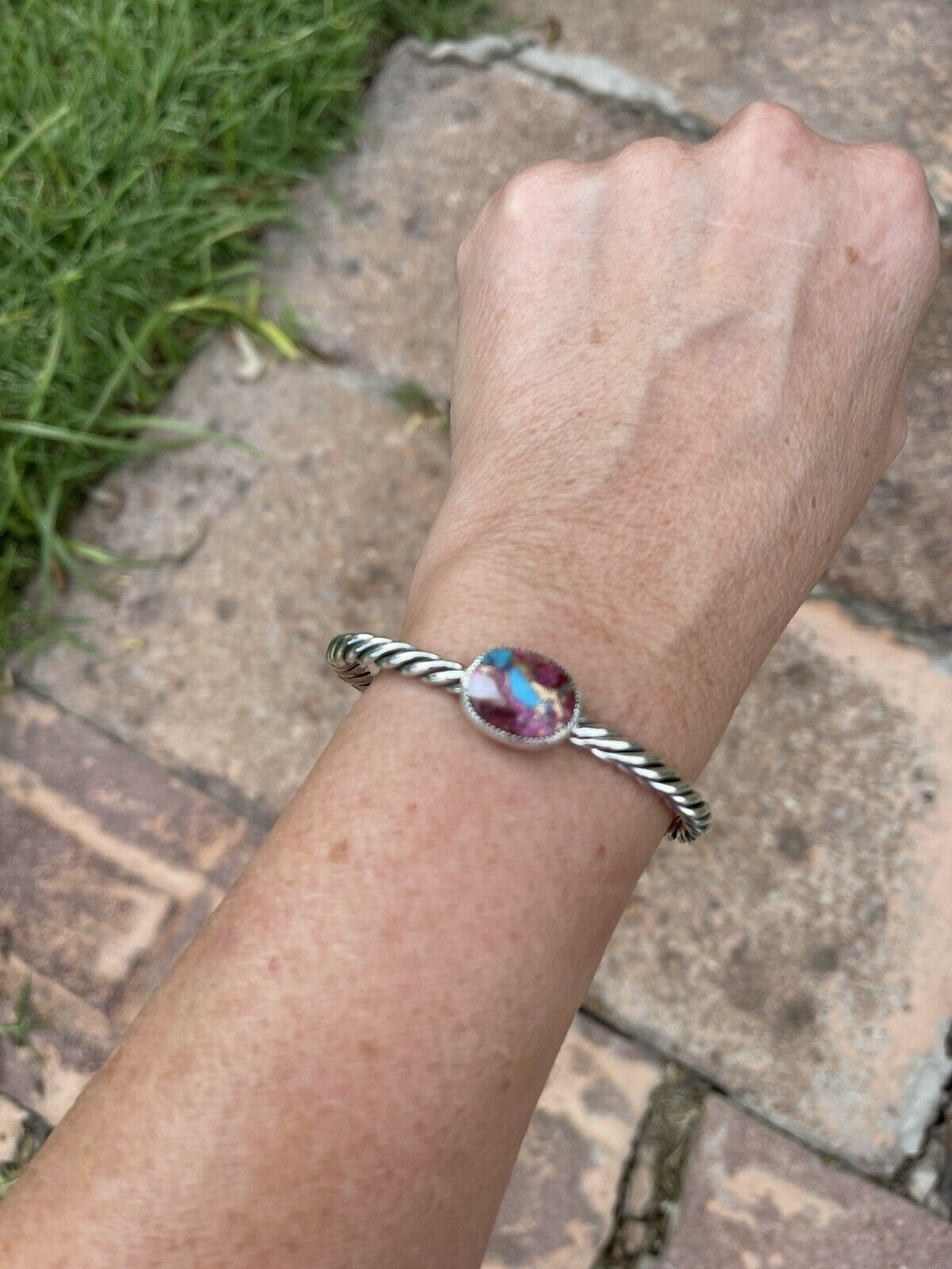 Handcrafted Pink Dream Mojave & Sterling Silver Bracelet Rope Cuff