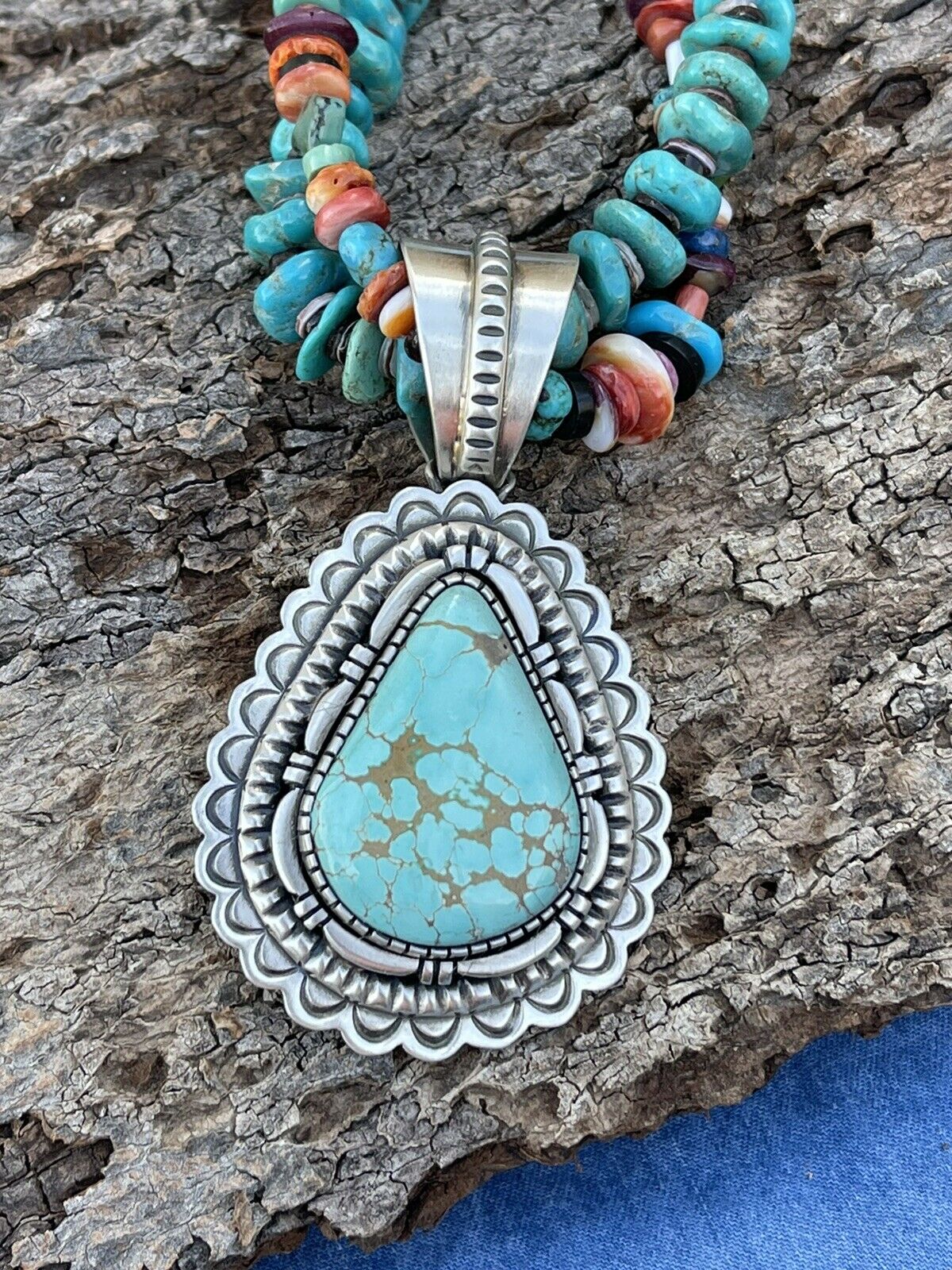 Handcrafted Number 8  Turquoise & Sterling Silver Jumbo Pendant Signed