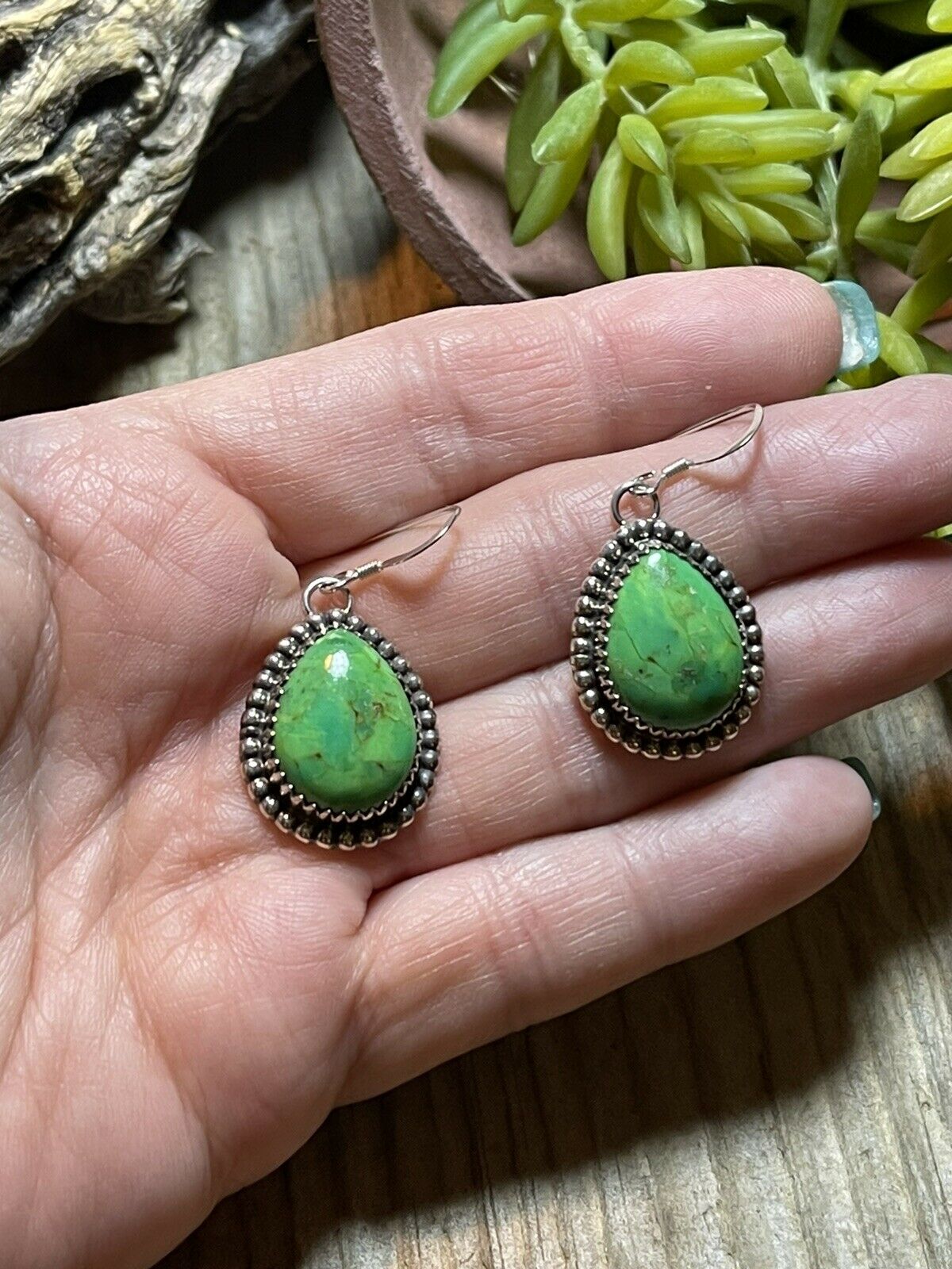 Sterling Silver Dyed Kingman Turquoise Wire Dangle Earrings
