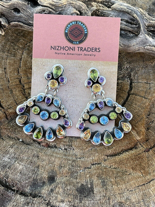 Handcrafted Sterling Silver & Natural Gem Stone Dangle Earrings