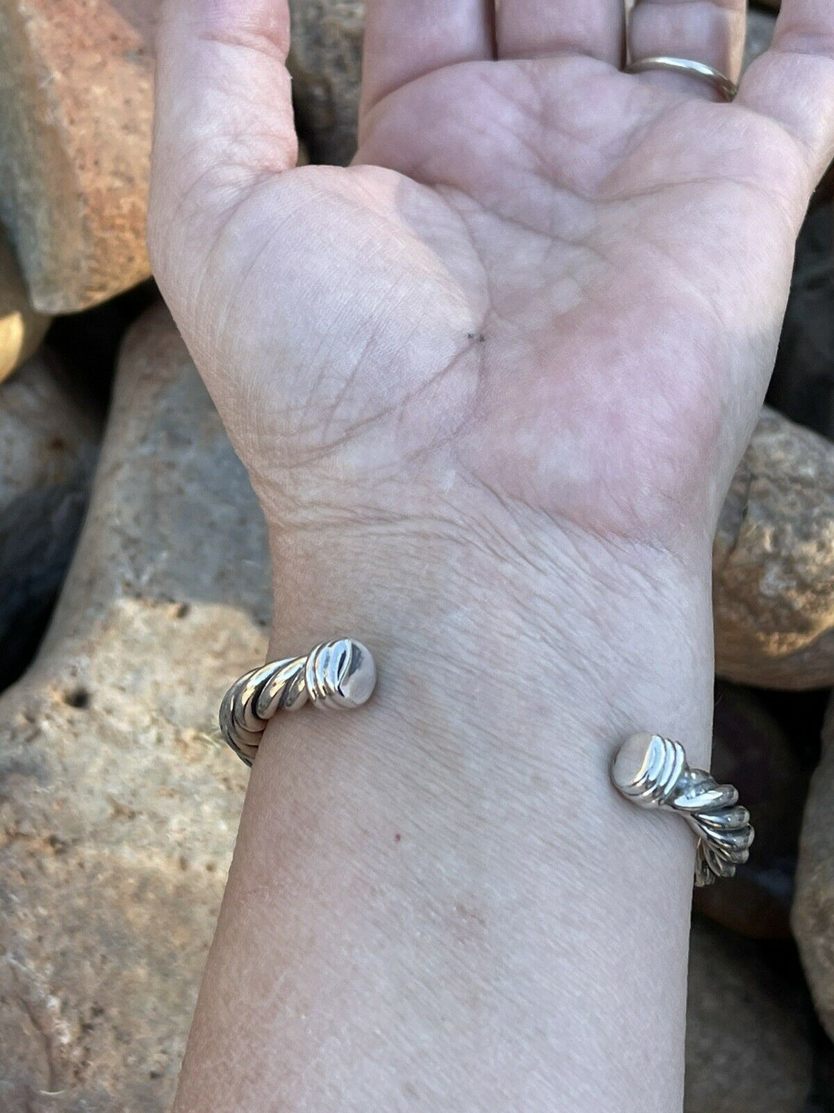 Handcrafted Pink Dream Mojave Sterling Silver Solid Twist Cuff