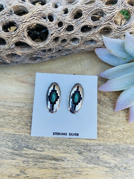 Handcrafted Malachite & Sterling Silver Shadow Box Post Earrings