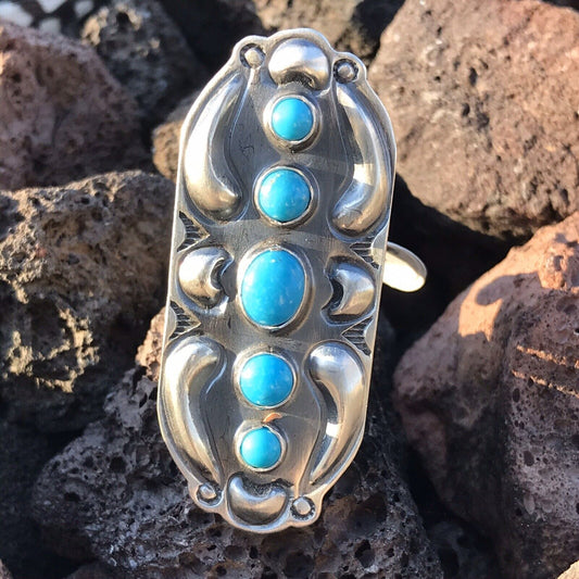 Handcrafted Sterling Silver  Turquoise 5 Stone Ring