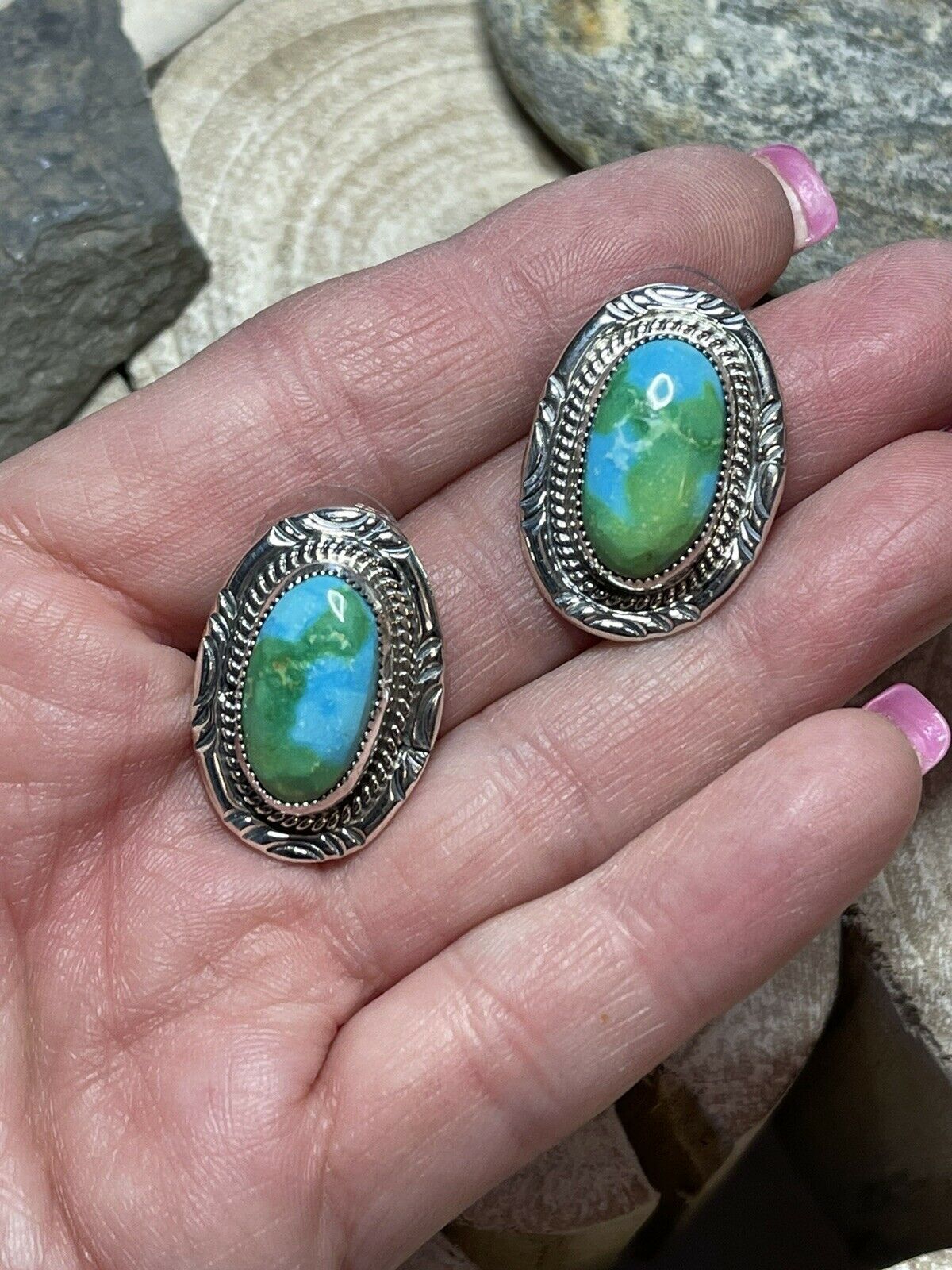 Handcrafted Sonoran Mountain Turquoise & Sterling Silver Stud Earrings