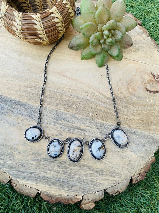 Handcrafted White Buffalo & Sterling Silver Necklace Signed