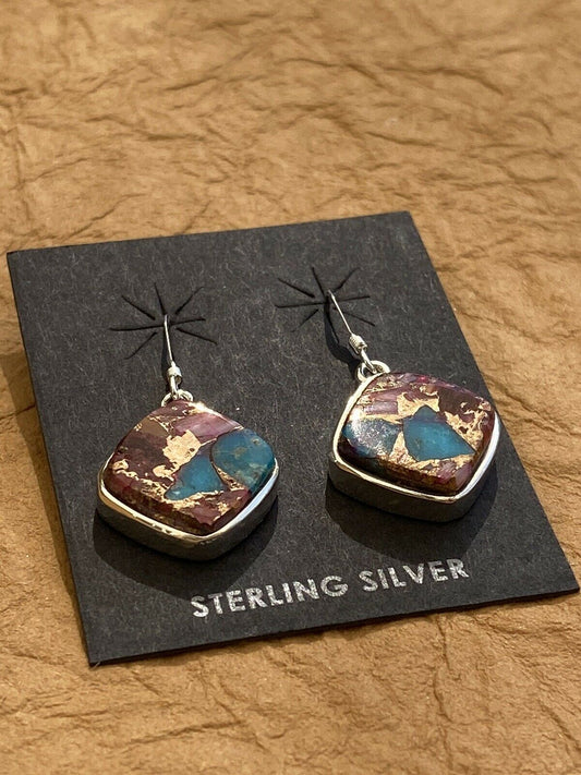 Pink Dream Mohave & Sterling Square Delight Dangle Earrings