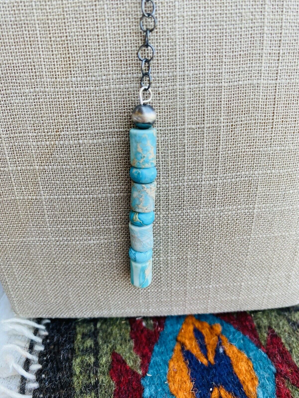 Navajo Turquoise And Sterling Silver Beaded Lariat Necklace