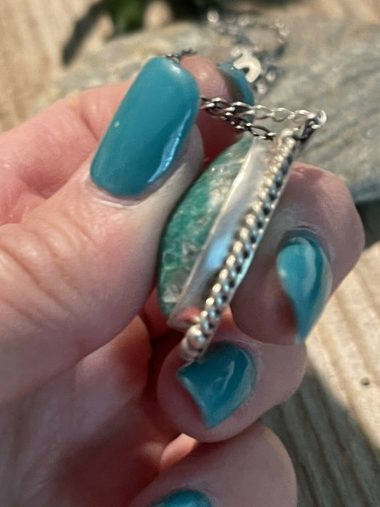 Handcrafted Sterling Silver And Morenci Turquoise Stone Southwest Necklace Signed