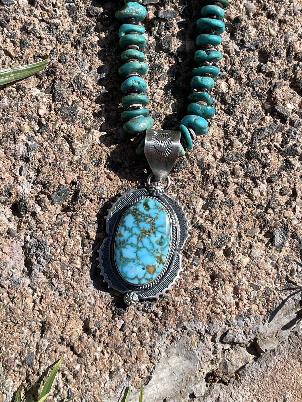 Handcrafted Number 8 Turquoise & Sterling Silver Elegant Pendant Signed