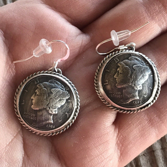 Kee- J Sterling Silver Turquoise Liberty Coin Dangle Earrings