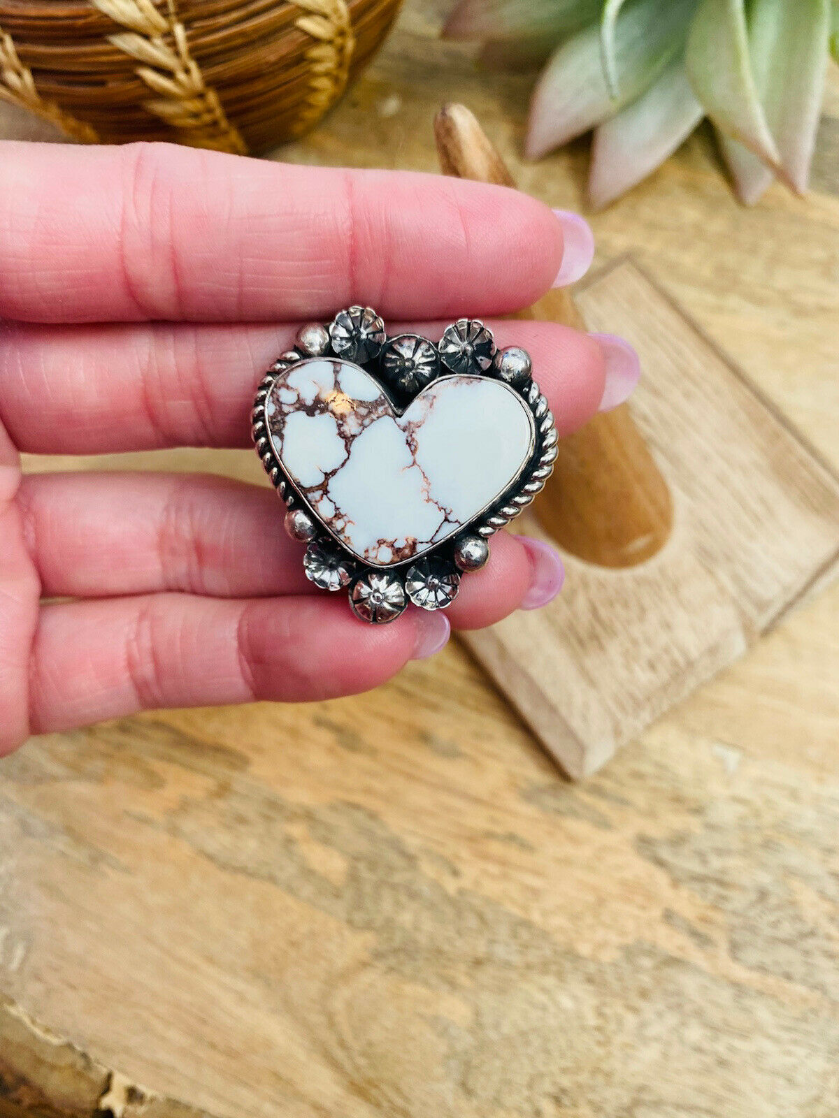 Handcrafted Wild Horse And Sterling Silver Heart Ring Size 11.5