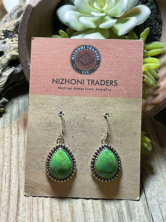 Sterling Silver Dyed Kingman Turquoise Wire Dangle Earrings