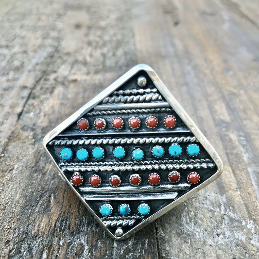 Navajo Multi Stone & Sterling Silver Statement Ring Size 7.5