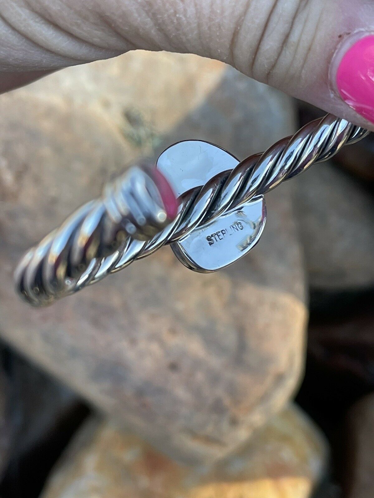 Handcrafted Pink Dream Mojave Sterling Silver Solid Twist Cuff