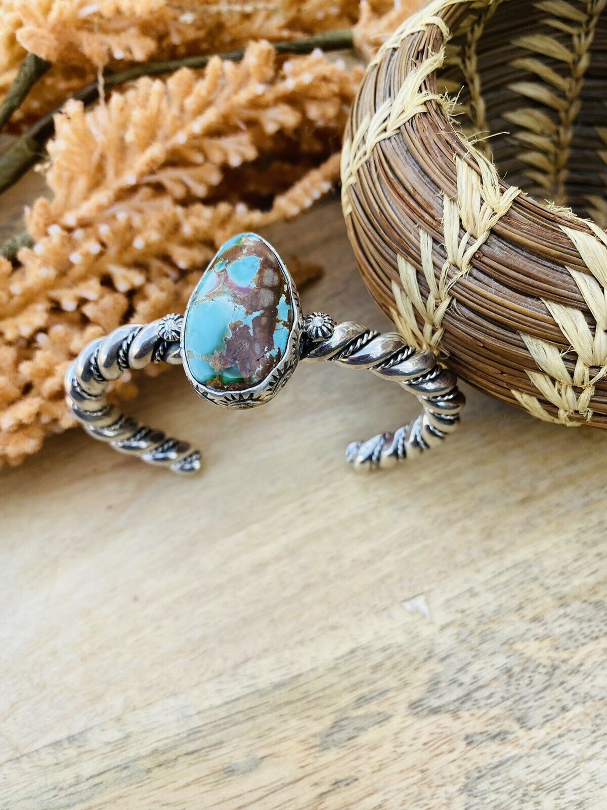Handcrafted & Hand Stamped Sterling Silver & Royston Turquoise Cuff Bracelet