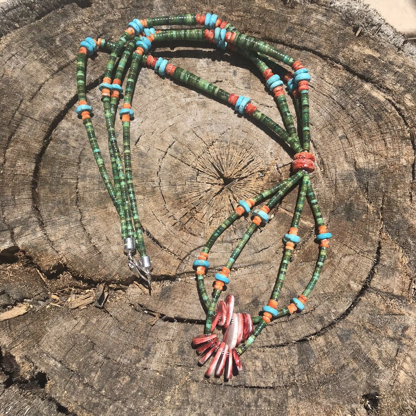 Handcrafted Sterling Multi Stone Heishi Jacla Necklace