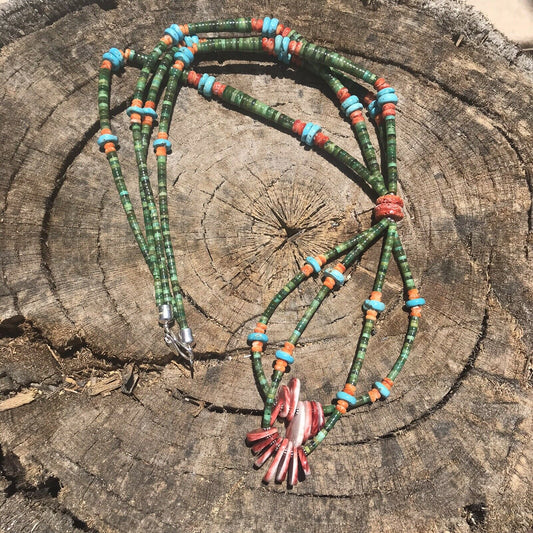Handcrafted Sterling Multi Stone Heishi Jacla Necklace