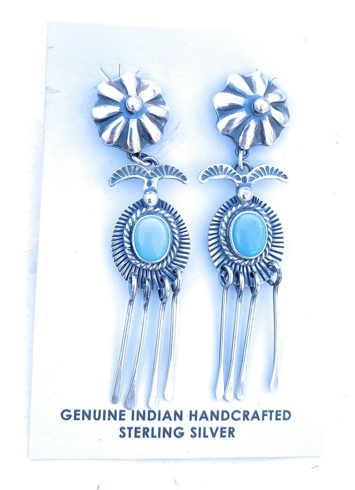 Navajo Turquoise & Sterling Silver Concho Dangle Earrings