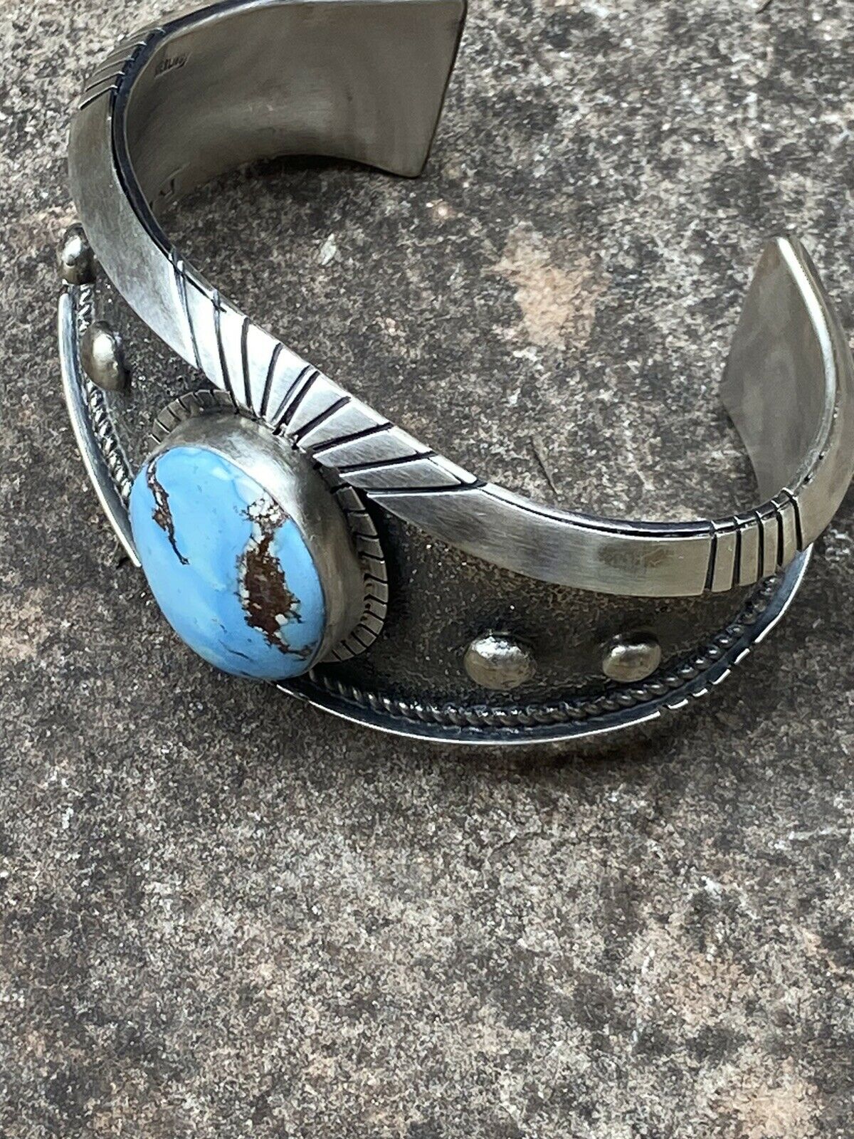 Navajo Golden Hill Turquoise & Sterling Silver Cuff Bracelet Signed