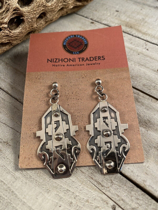 Handcrafted Hand Stamped Sterling Silver Dangle Earrings Signed