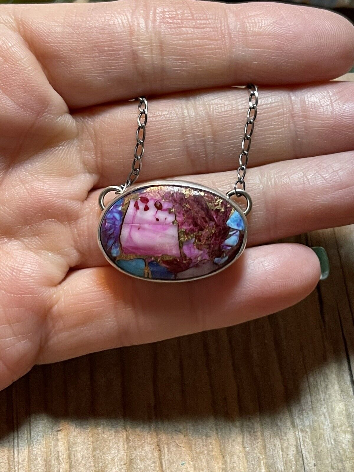 Sterling Silver & Pink Dream Mojave Oval Necklace