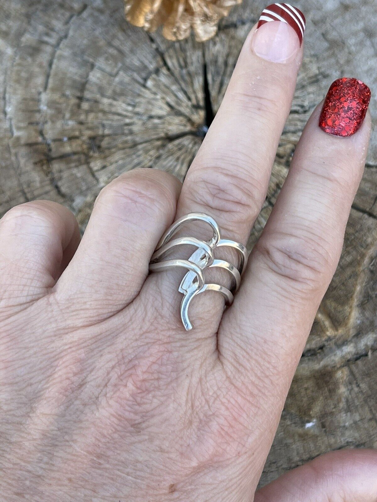 Beautiful Navajo Sterling Silver Swirls Wave Ring