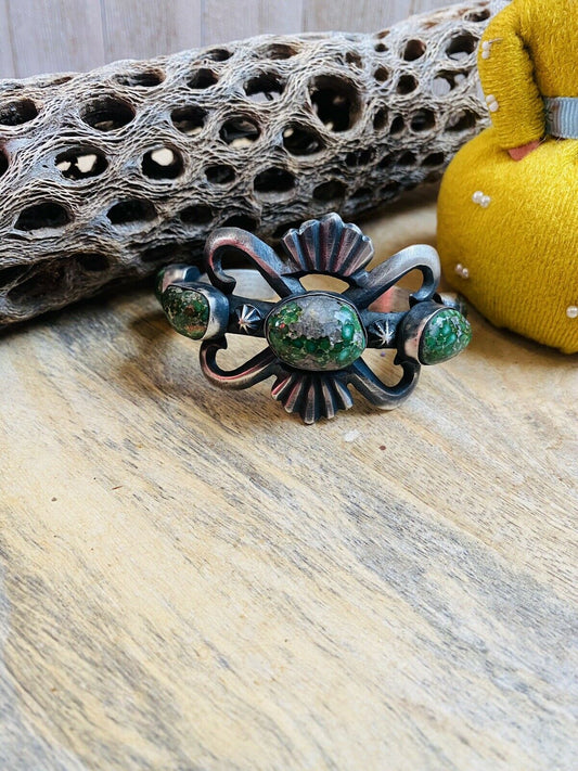 Handcrafted Sterling Silver & Sonoran Gold Turquoise Cuff Bracelet By Chimney Butte /
