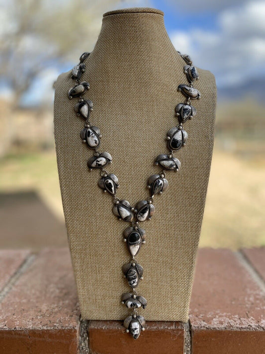 Handcrafted White Buffalo & Sterling Lariat Necklace Set Signed