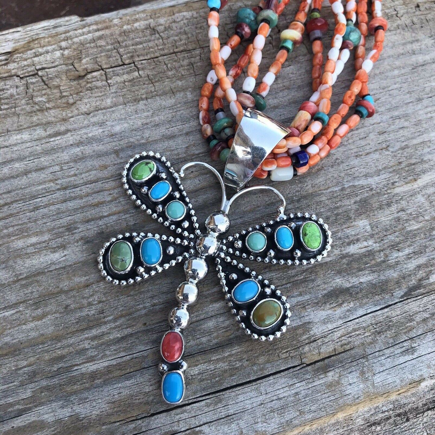 Beautiful Handcrafted Sterling Silver Multi Stone Dragonfly Pendant Paul Livingston