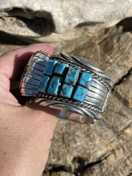 Vintage Handcrafted Sterling Silver & Kingman Turquoise Non Working Watch Bracelet