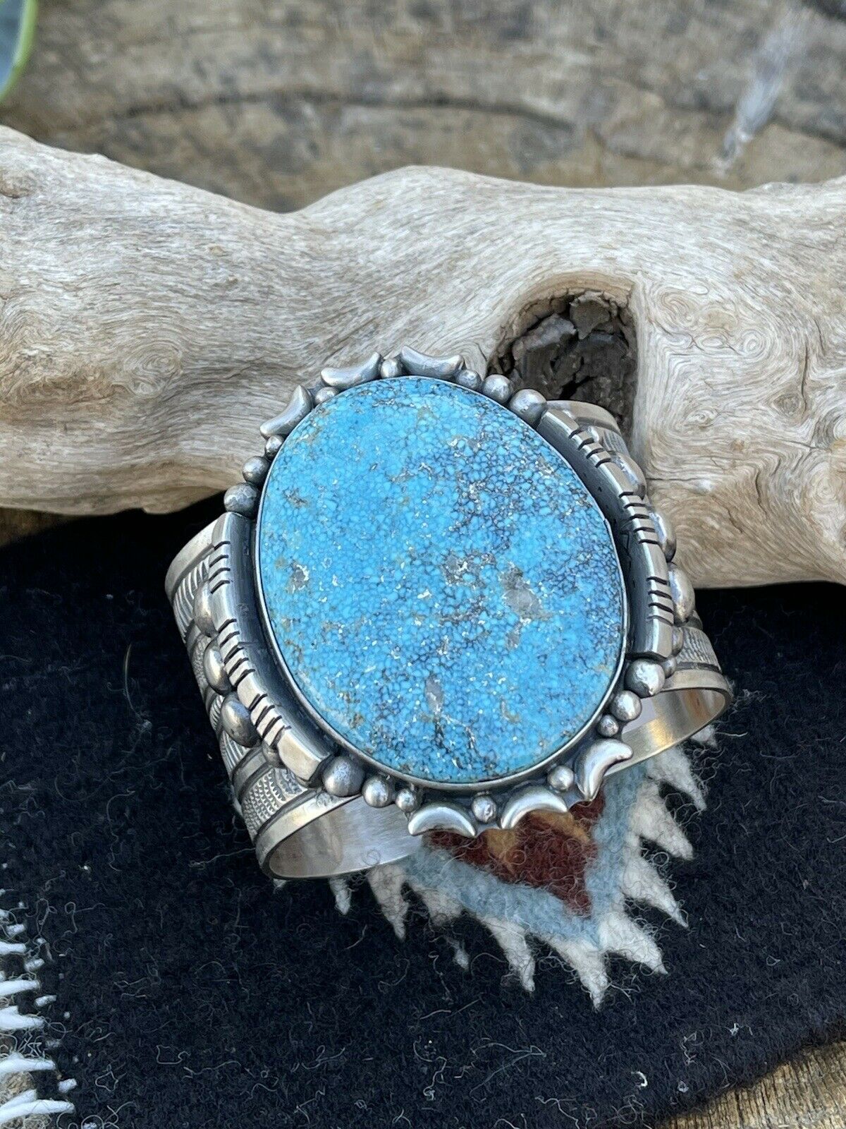 Handcrafted Southwest Kingman Turquoise & Sterling Silver Cuff Signed Danny Clark