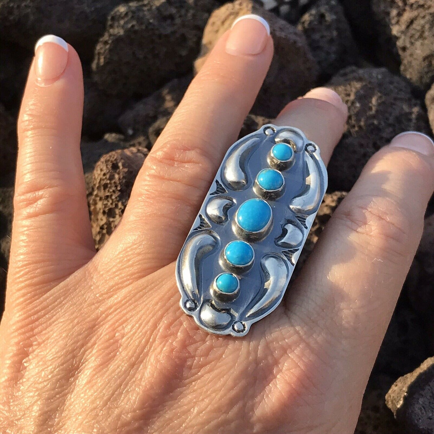 Navajo Sterling Silver  Turquoise 5 Stone Ring