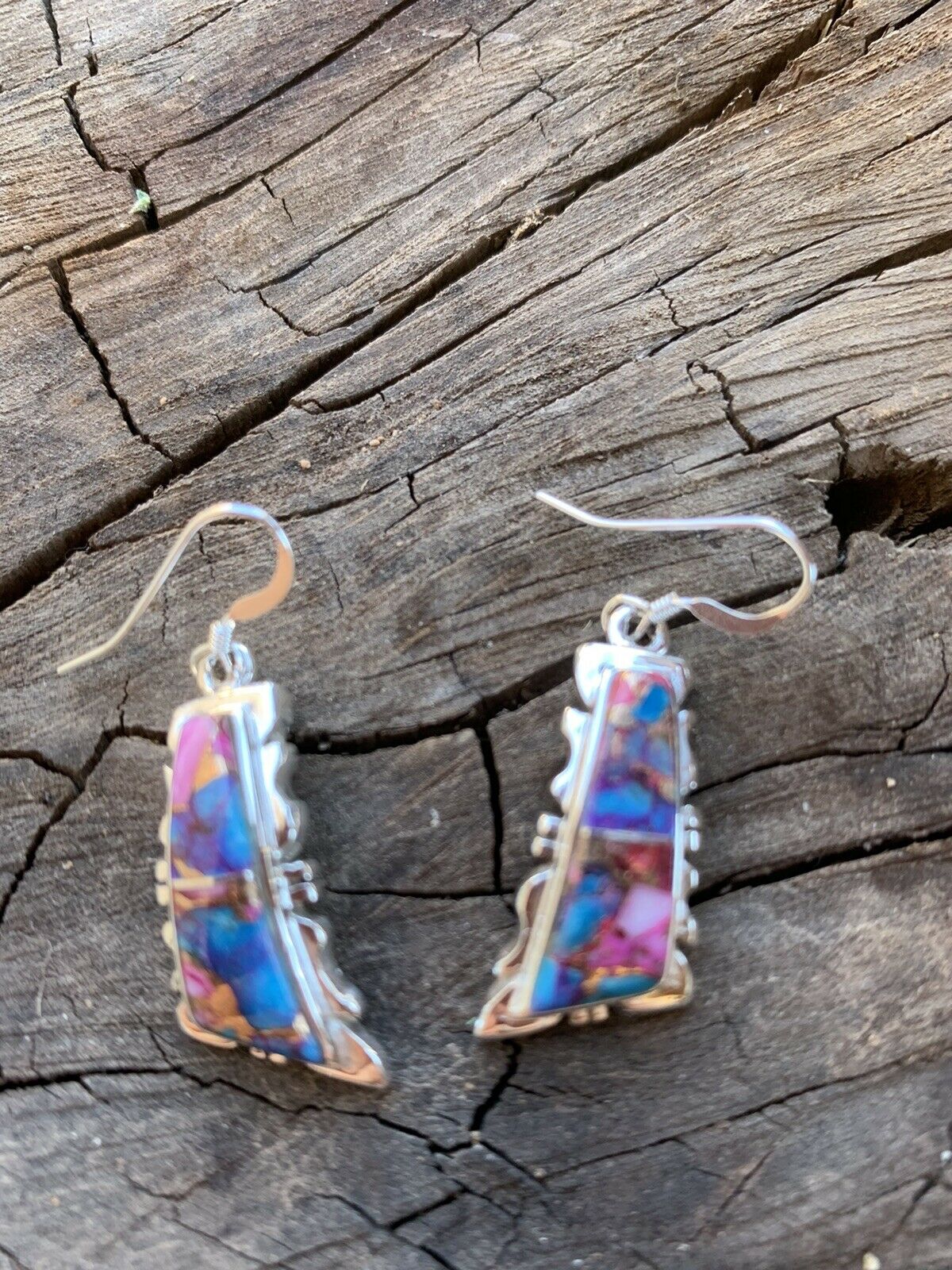 Handcrafted Pink Dream Mohave  Sterling Silver Wavy Dangle Earrings