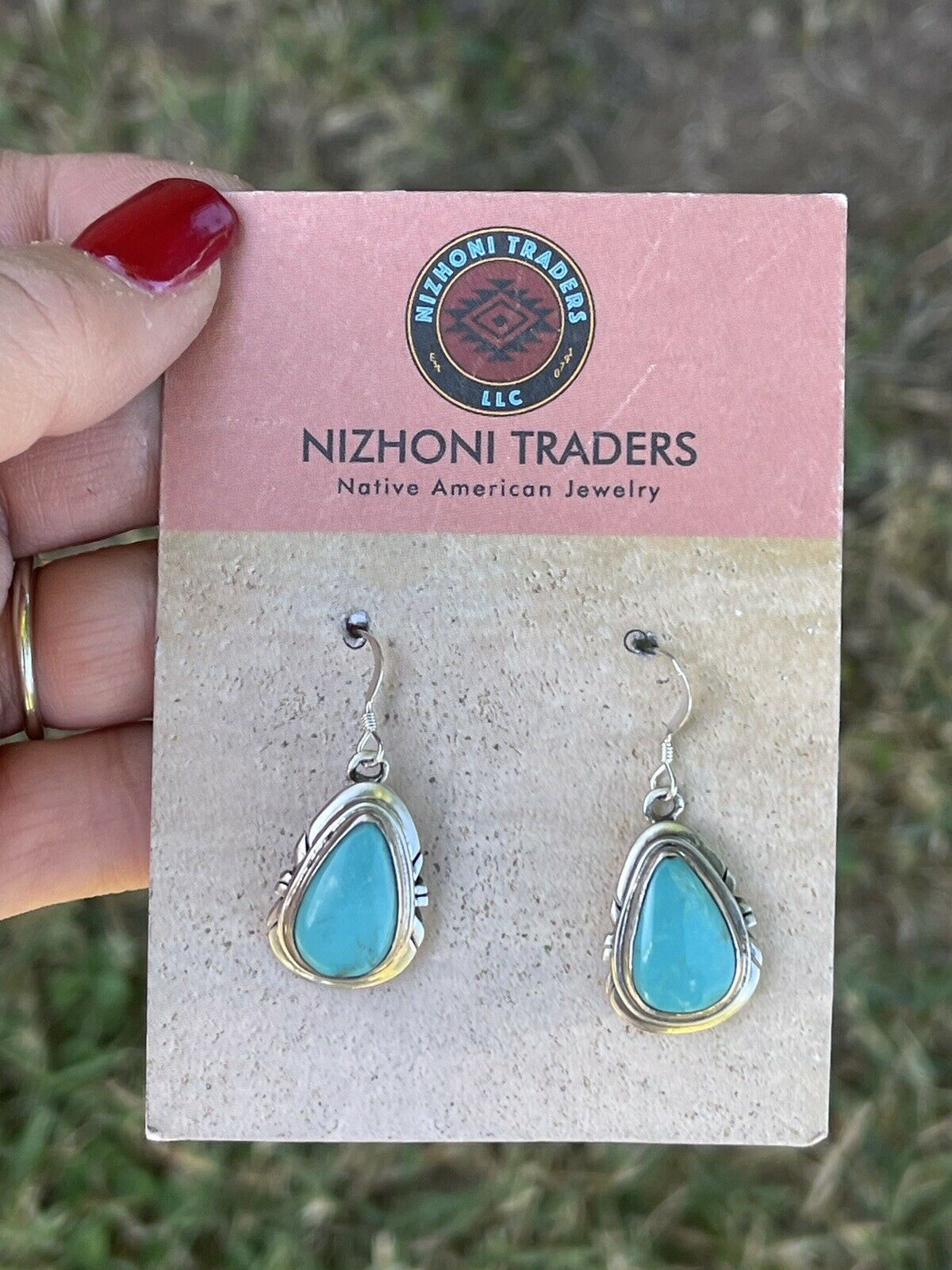 Handcrafted Sterling & Turquoise Teardrop Dangle Post Earrings Signed P. A Smith